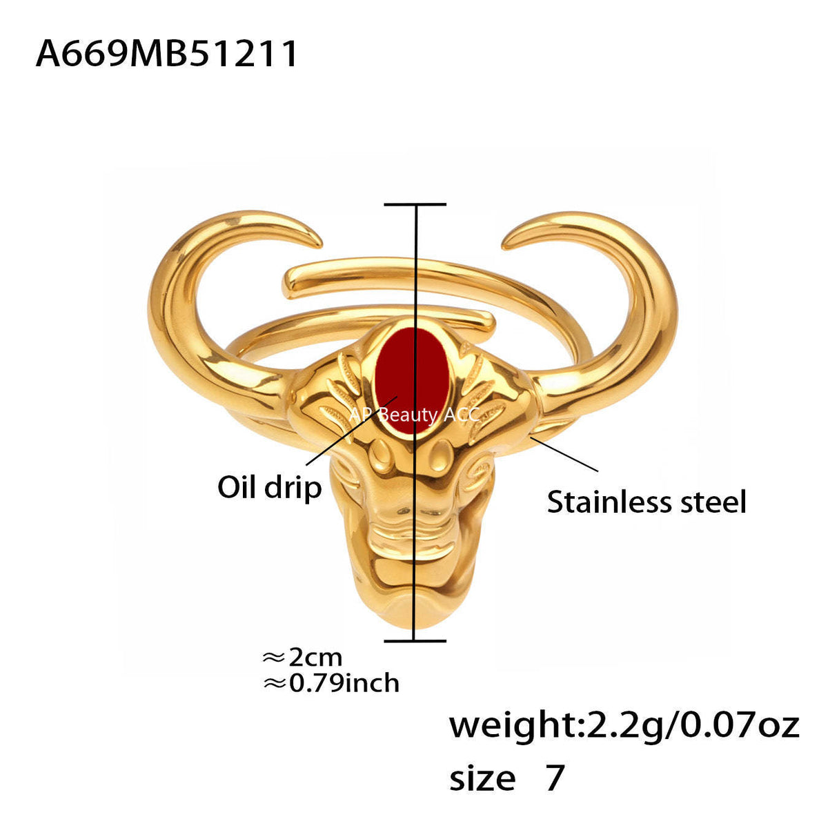 B廠-不鏽鋼牛頭馬滴油開口可調節戒指鍍18k真金歐美時尚百搭朋克指環「A668-A689-A670」25.12-3