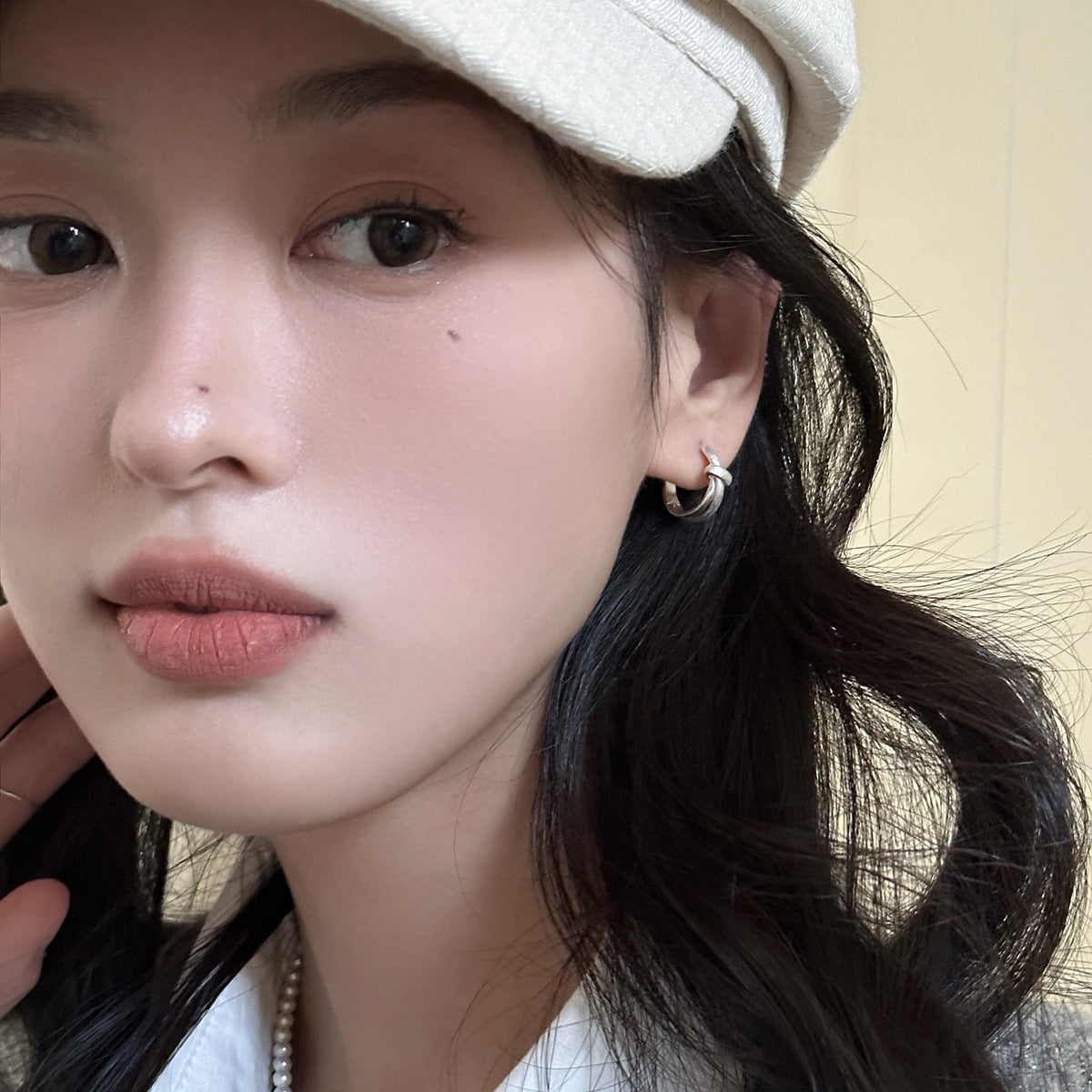 C廠-小眾高級感拉絲打結耳環女簡約冷淡風銀針耳扣日韓學生通勤耳飾「EH-3651」25.07-2