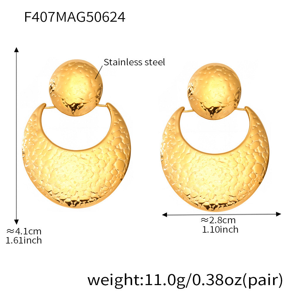 B廠-歐美拼色不鏽鋼耳環 小眾耳釘耳飾earrings曲面錘紋質量誇張耳環「F407」25.12-1