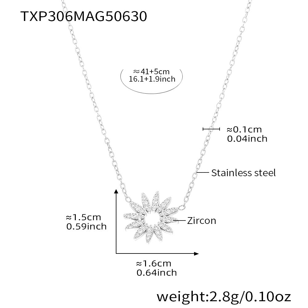 B廠-超閃鋯石太陽花項鍊手鍊戒指ins小眾設計感不鏽鋼18K金套裝「TXP306」25.07-1
