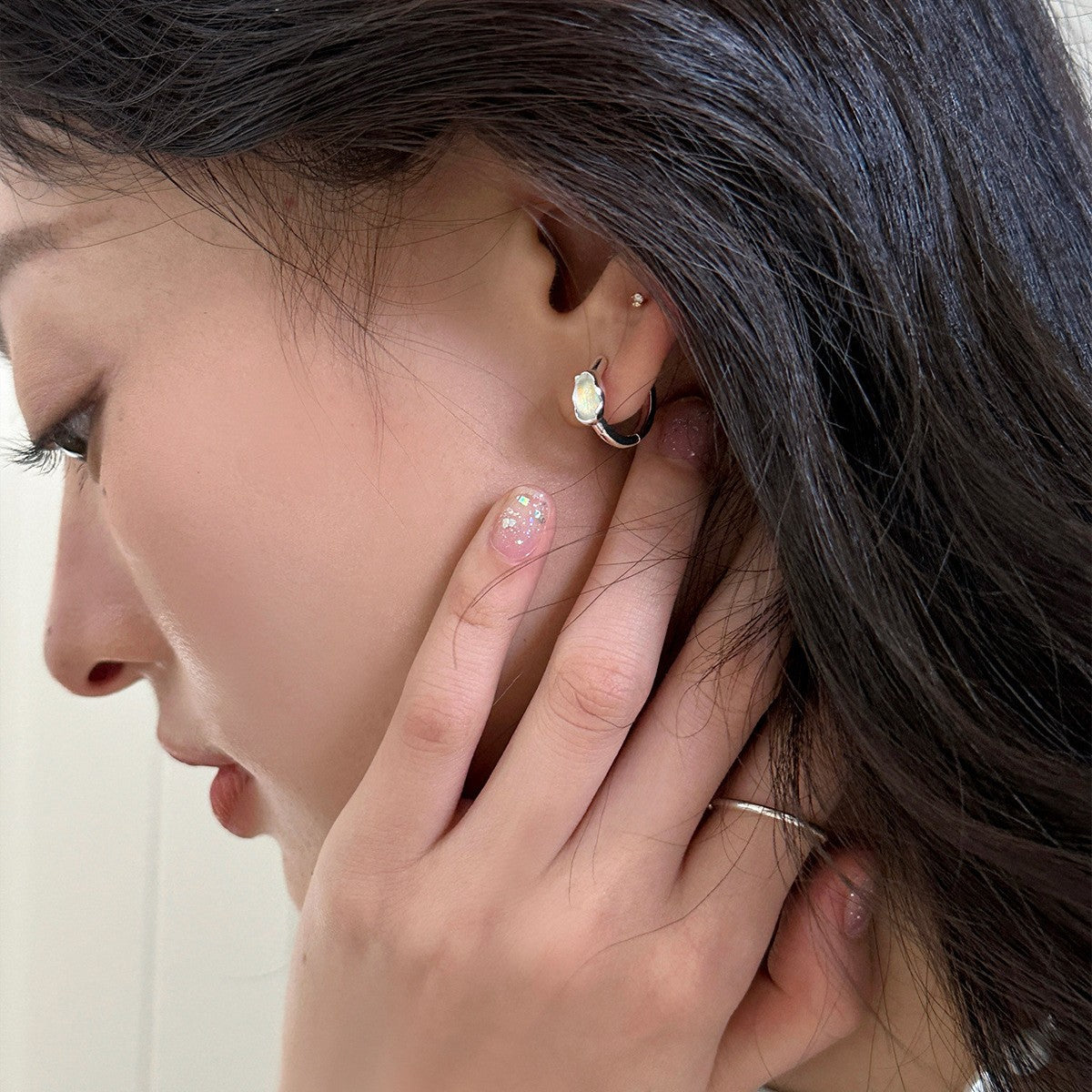 C廠-韓版簡約小眾設計愛心月光石耳環女輕奢時尚個性百搭高級銀針耳扣「EH-3704」25.06-4
