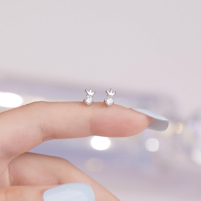 D廠-S999足銀精美皇冠鋯石耳環女ins風甜公主風可愛小耳釘「YC6004E_1」25.09-1
