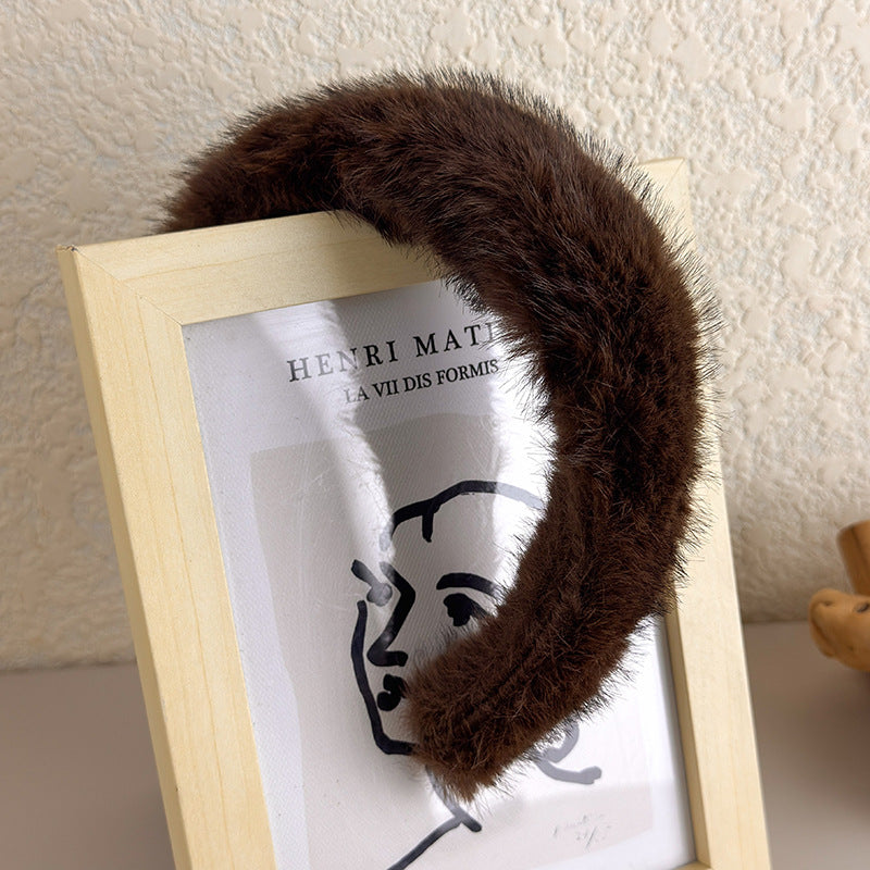 E廠-高顱頂髮箍女2025新款高級感秋冬毛絨髮箍洋氣時尚仿貂絨頭箍髮飾「24297」25.11-1