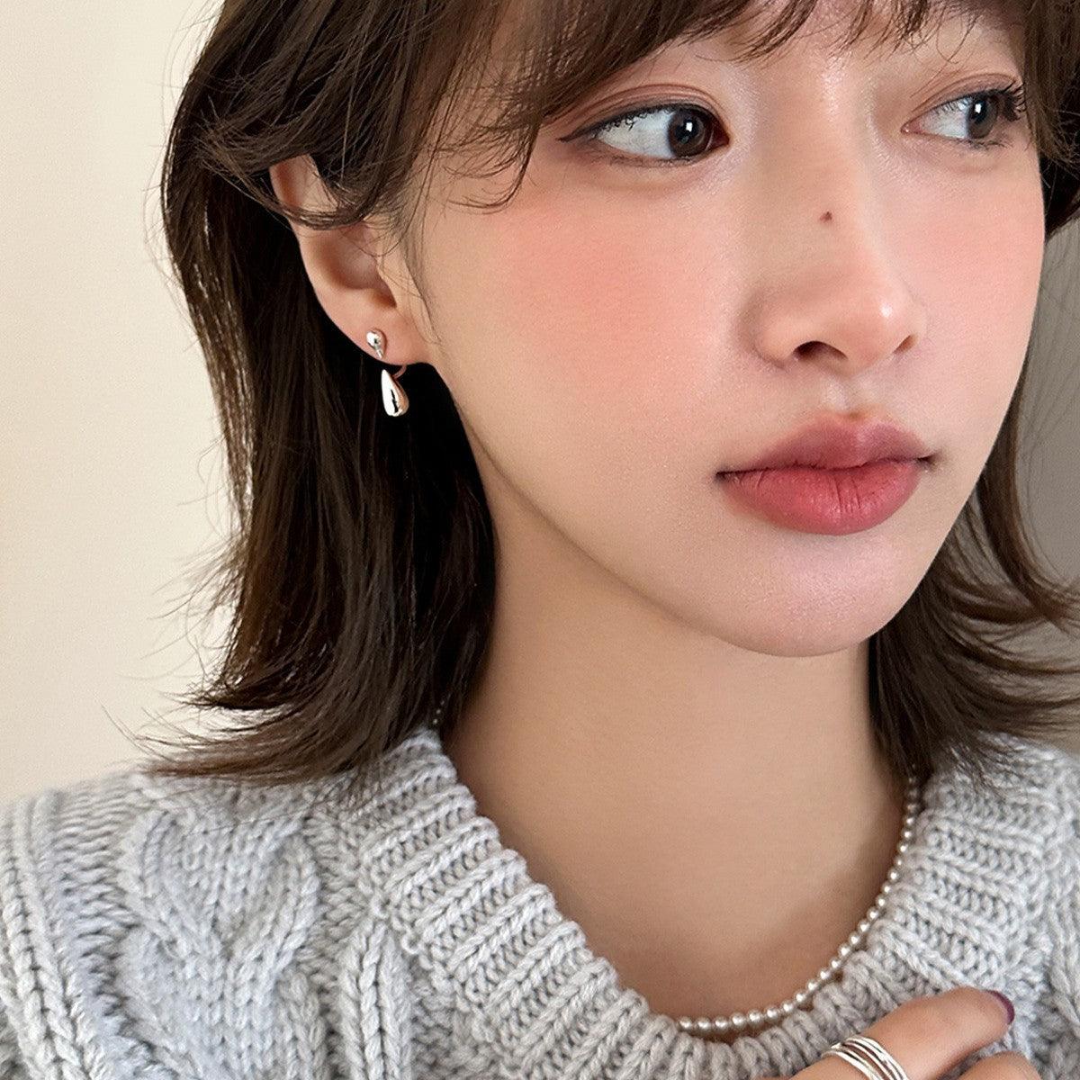 C廠-韓版兩戴光面水滴耳釘女個性高級感冷淡風氣質銀針耳環百搭耳飾「EH-3452」25.03-4