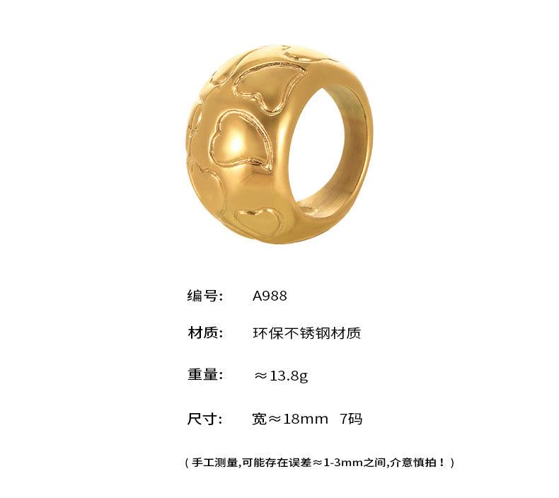 B廠-個性指環愛心紋理時尚霸氣戒指不鏽鋼鍍真金不掉色食指戒潮「A988」25.02-3