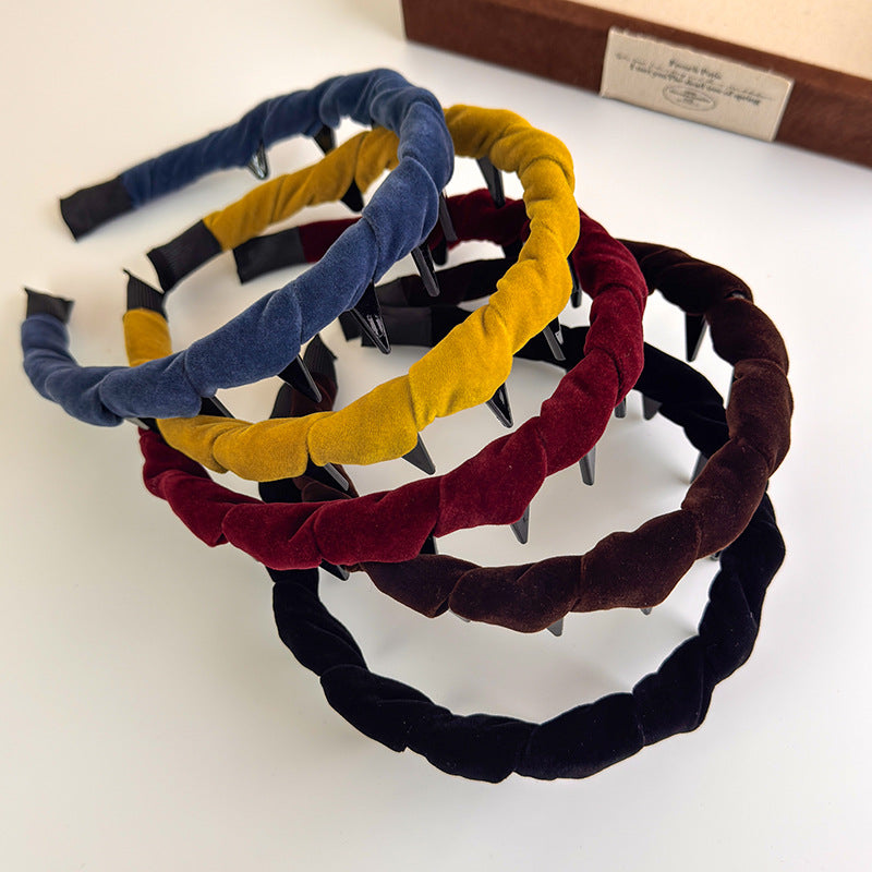 E廠-秋冬復古彩色絲絨波浪倒插梳帶齒髮箍韓版高顱頂碎髮髮卡頭箍頭飾「27384」25.08-5