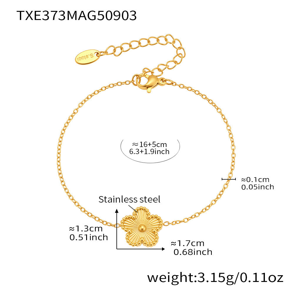 B廠-歐美飾品不鏽鋼雙面批花五葉花吊墜項鍊手鍊套裝鍍18k真金「TXP373」25.09-2
