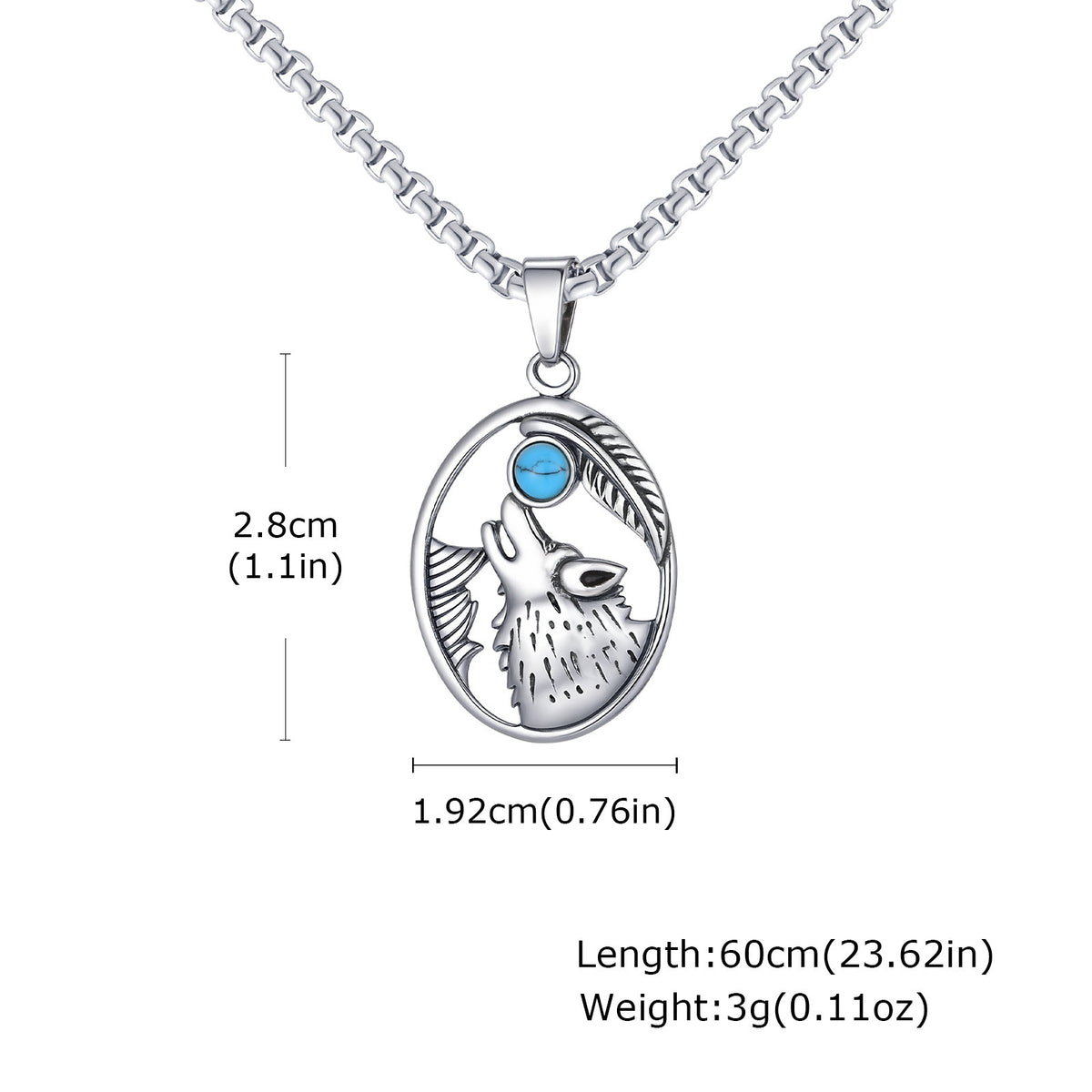 G廠-不鏽鋼狼頭綠松石吊墜歐美狼頭復古個性嘻哈吊墜時尚項鍊「PN-2231」25.11-1