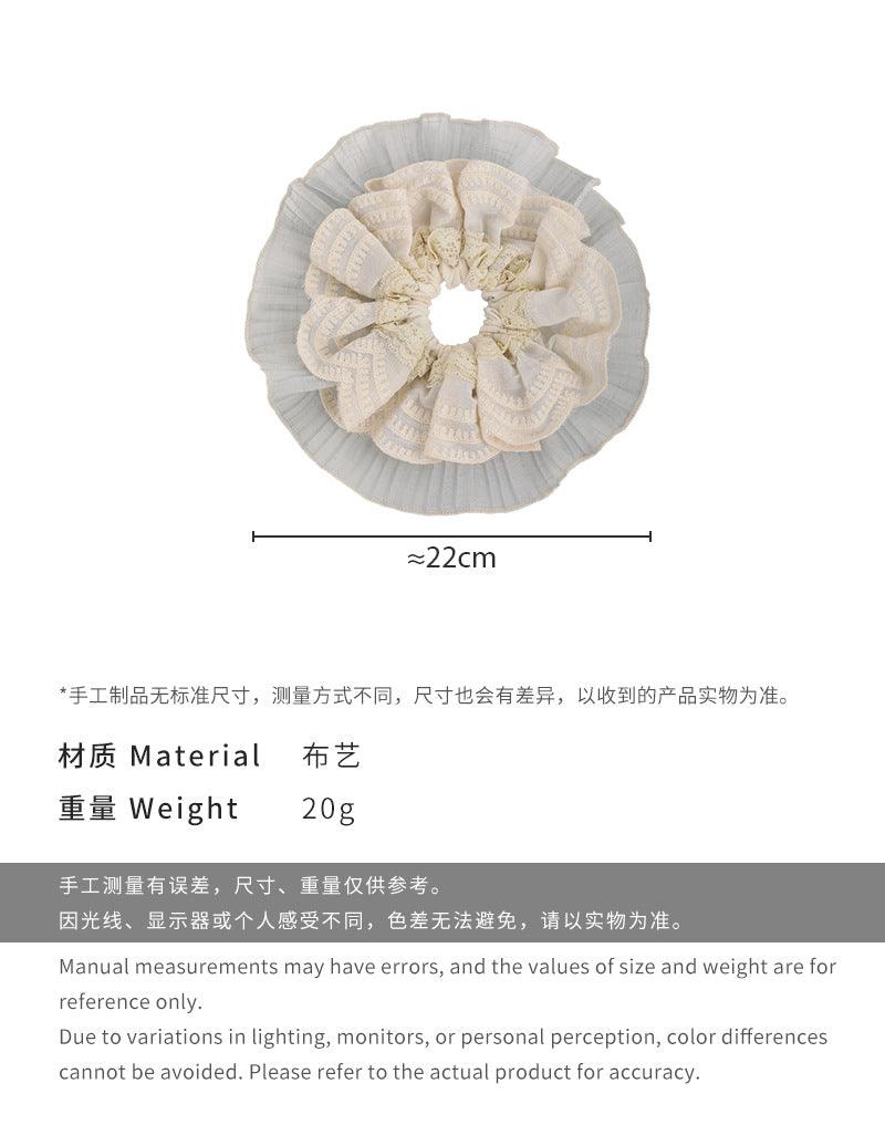E廠-溫柔淺色大號拼接蕾絲花邊大腸圈文藝氣質褶皺髮圈法式丸子頭髮飾「26668」25.03-4