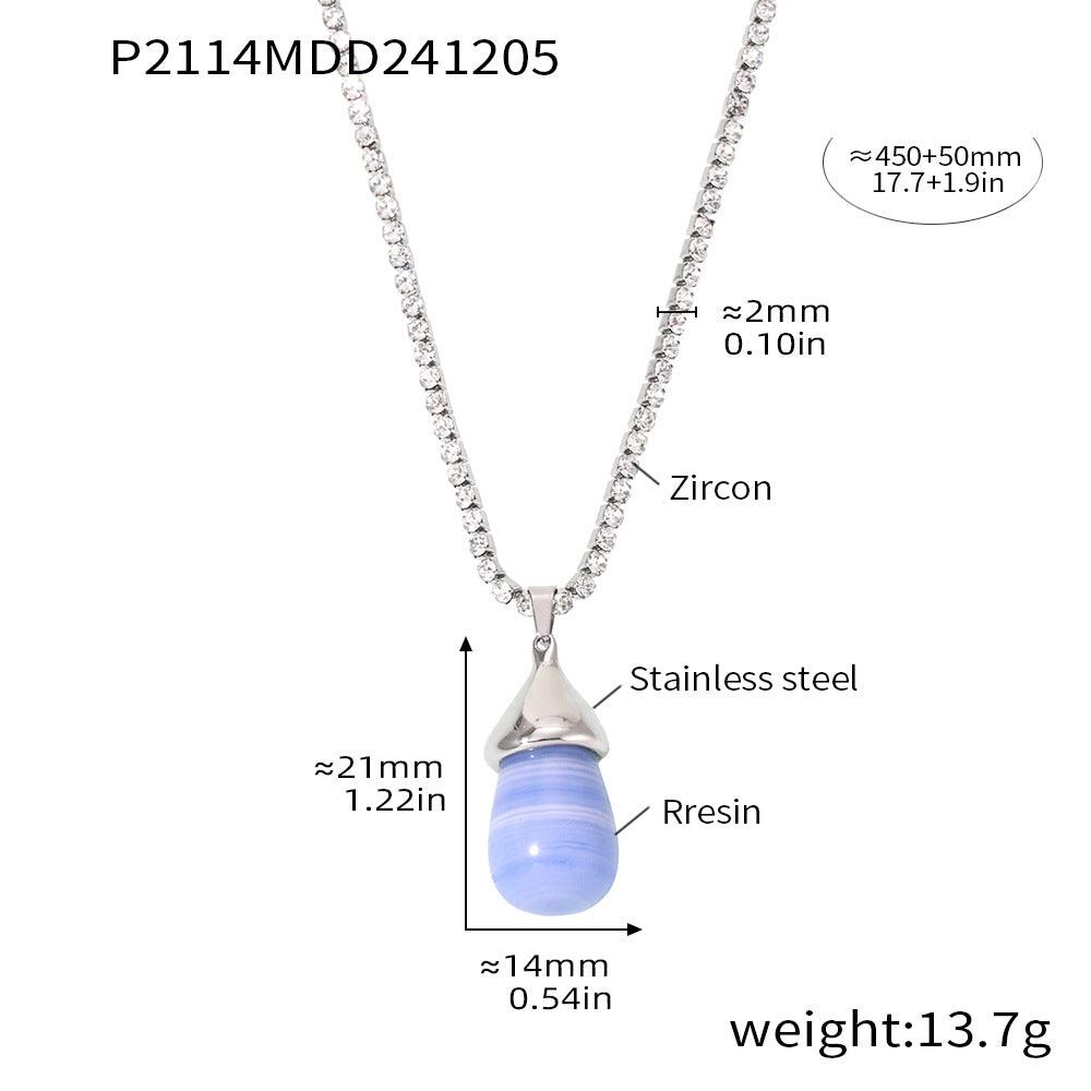 B廠-不鏽鋼彩色鋯石鏈條樹脂水滴鎖骨項鍊輕奢氣質項飾現貨批發「P2114」24.12-2