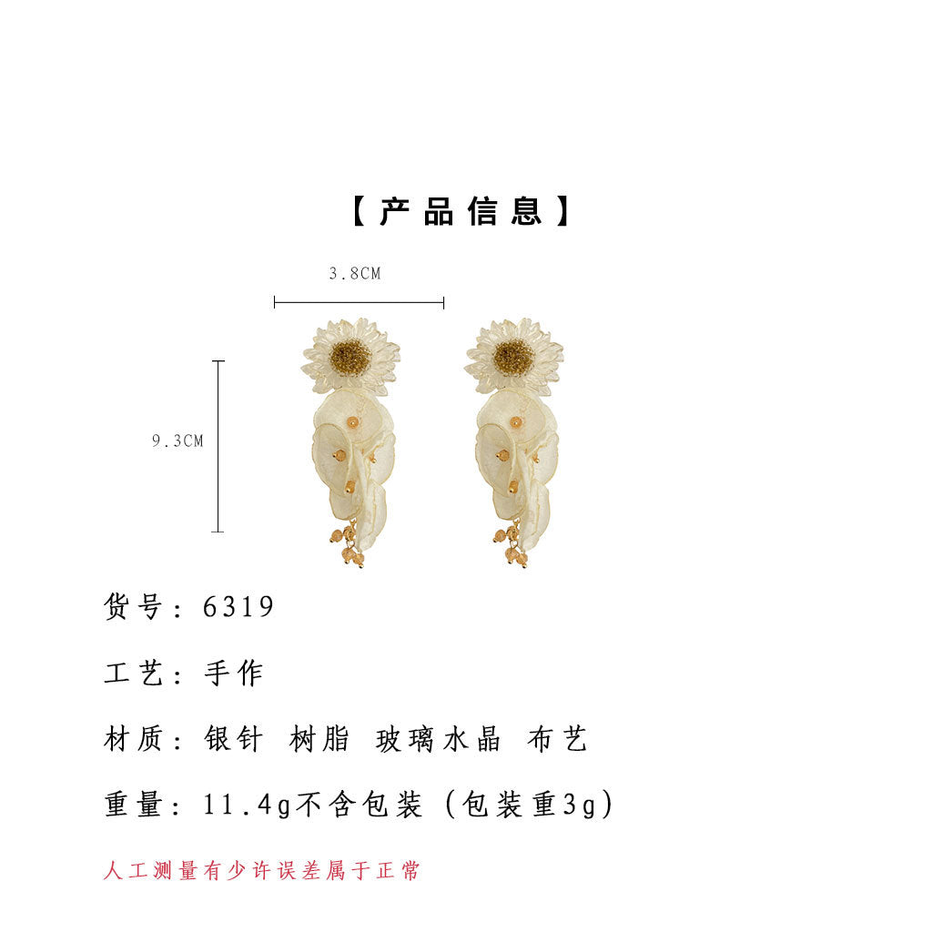 A廠-女神駕馭誇張款！度假風甜美太陽花蕾絲長款流蘇耳飾工廠耳環飾品「6319」25.06-4