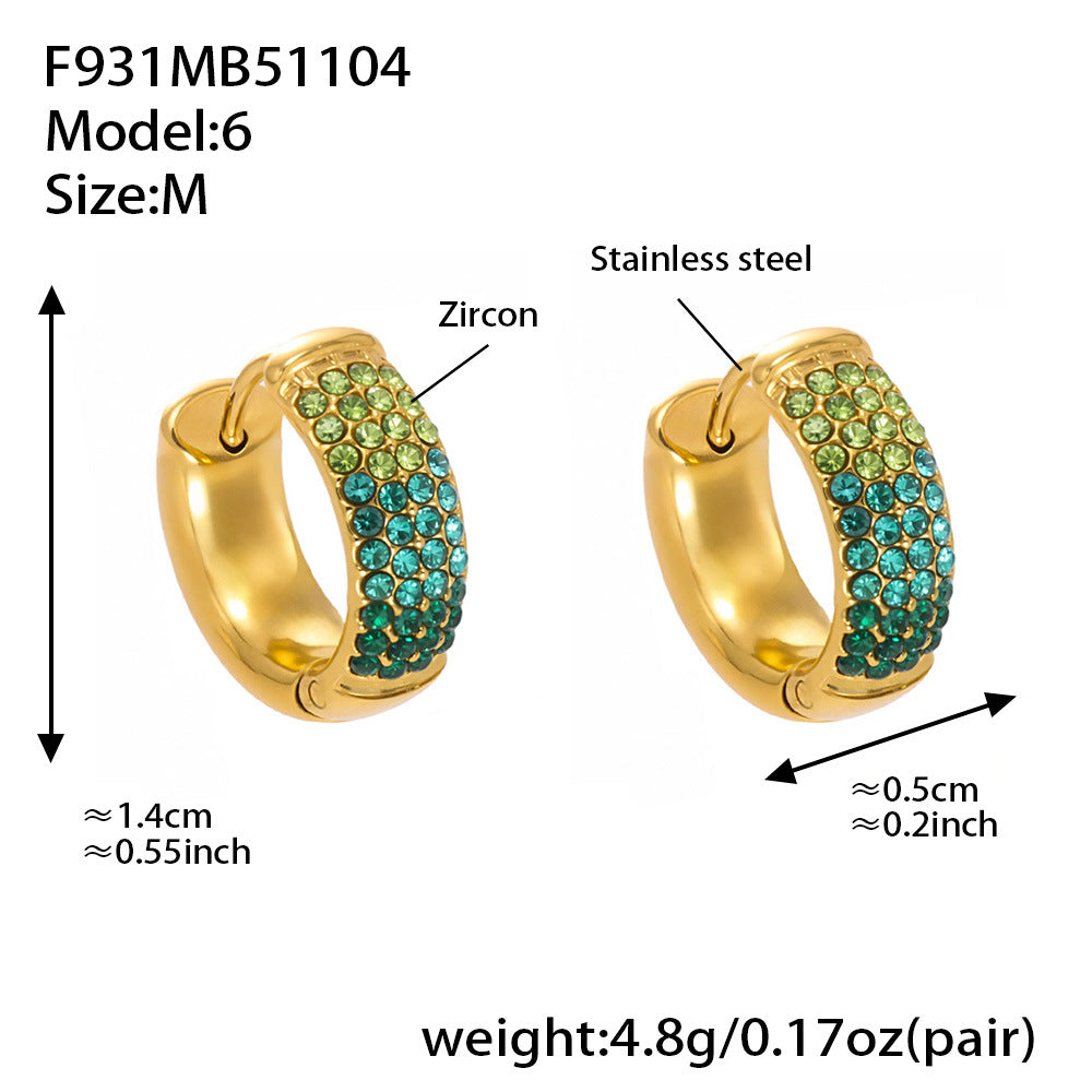 B廠-彩色鋯石拼色圓圈耳環大中小尺寸耳扣不鏽鋼鍍18k真金飾品「F931」25.11-2