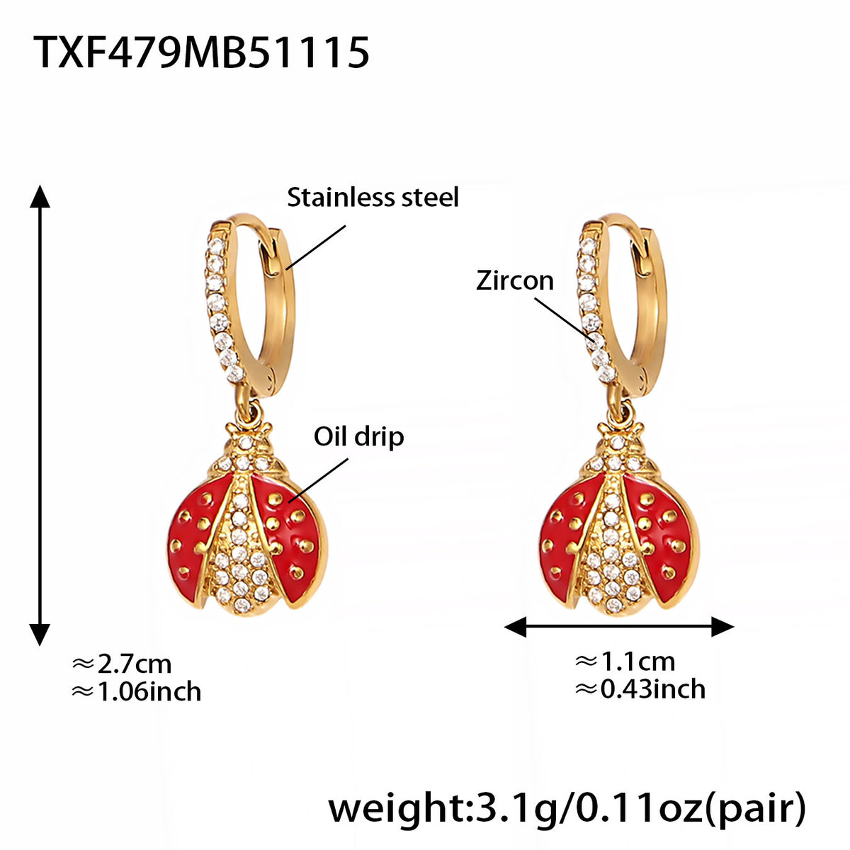 B廠-不鏽鋼5A鋯石滴油七星瓢蟲多配件吊墜項鍊手鍊耳環腳鏈套裝「TXP479」25.11-4