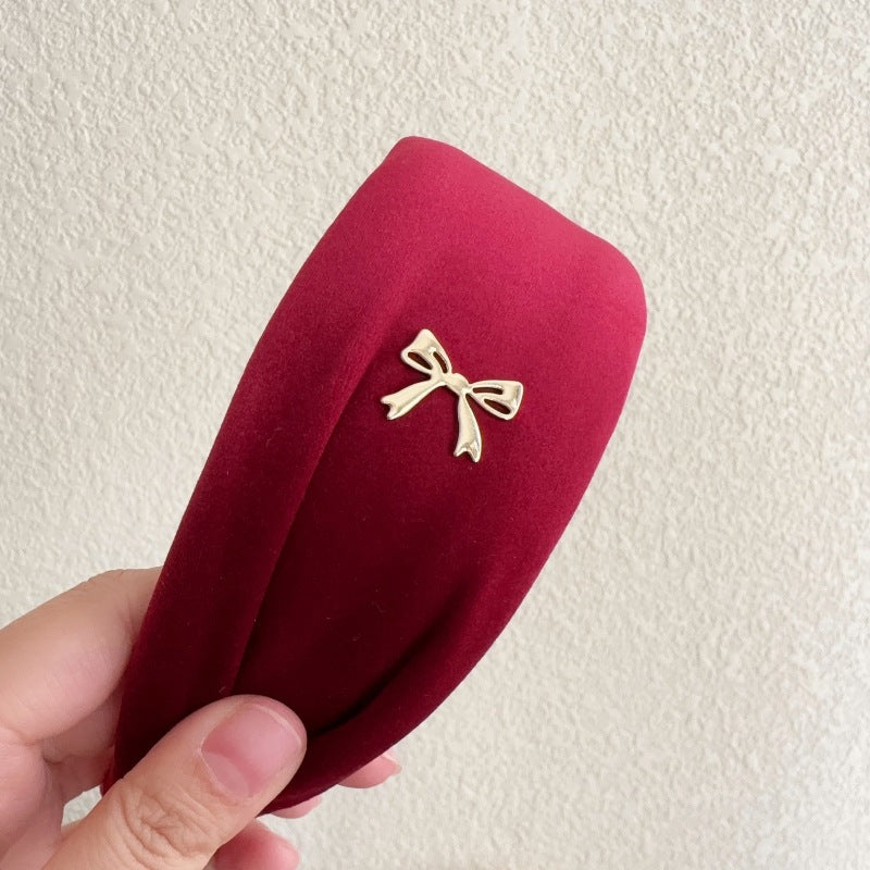 E廠-秋冬氛圍感高顱頂頭箍高級感港風復古寬髮捆絲絨蝴蝶結髮箍女髮飾「27731」25.11-4