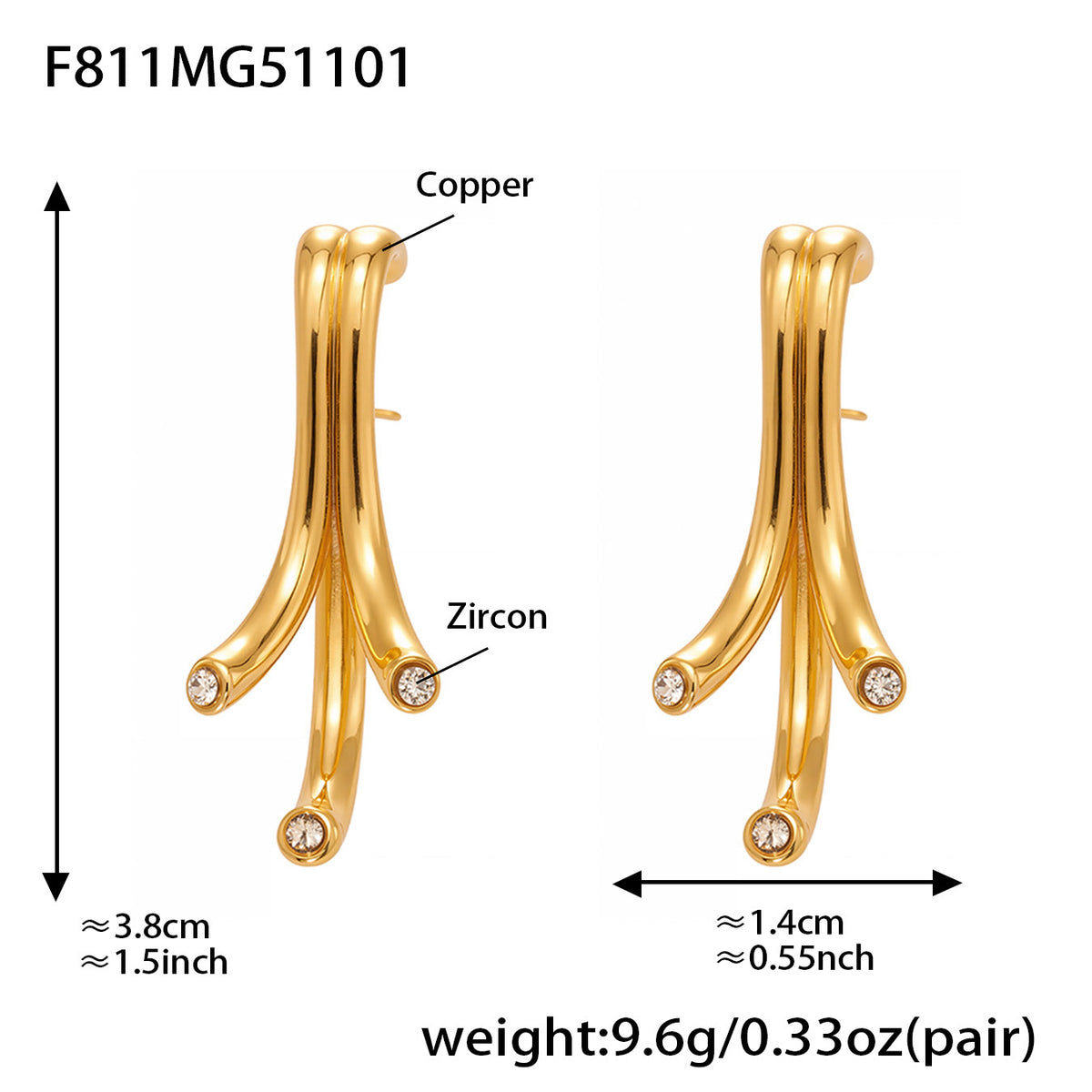 B廠-銅材質幾何異形鑲嵌鋯石耳環輕奢個性歐美風高質感耳飾批發「F811」25.11-1