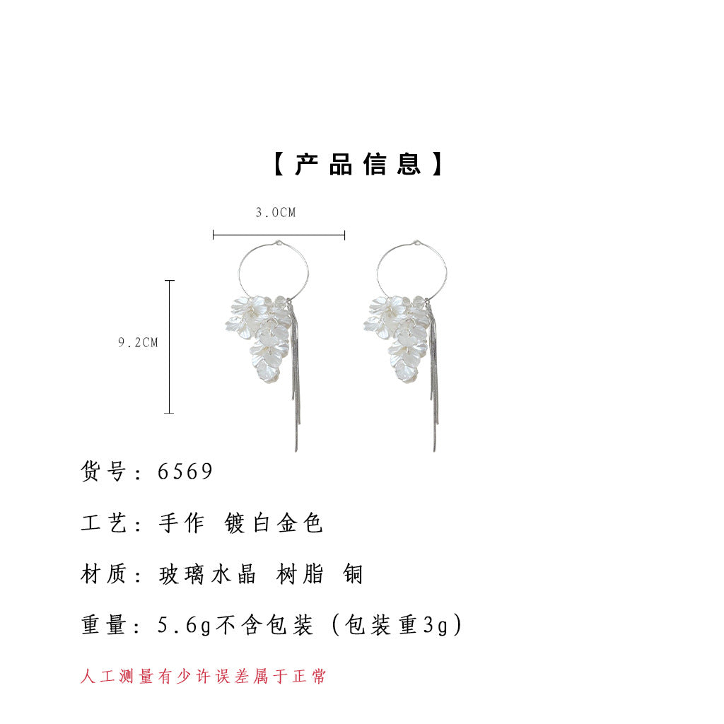 A廠-度假風時尚甜美女神款長款流蘇壓克力花朵手工耳飾工廠耳環飾品「6569」25.08-3
