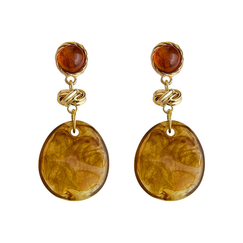 A廠-時尚高級感美拉德風暈染琥珀色秋冬新款爆款幾何手工耳飾工廠耳環「7104」25.11-3