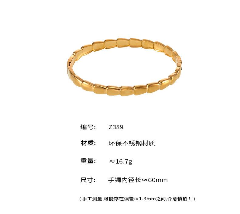 B廠-歐美潮流幾何拼接卡扣手鐲時尚個性不鏽鋼鍍18K金工廠批發「Z389」25.01-1