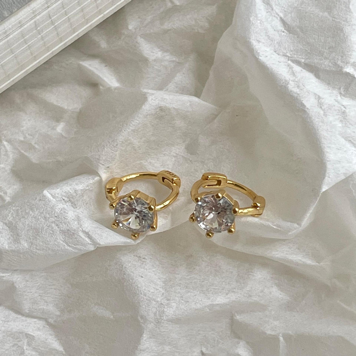 F廠-韓國韓版925純銀六爪鋯石耳扣耳釘女簡約時尚ins風耳環「C1420」25.11-3