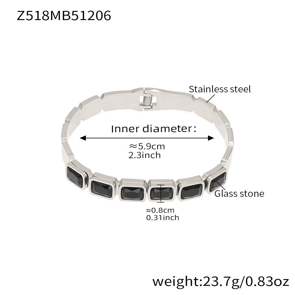 B廠-不鏽鋼方形彩色玻璃石手鐲ins小眾設計歐美潮酷飾品鍍18k金不掉色「Z518」25.12-2