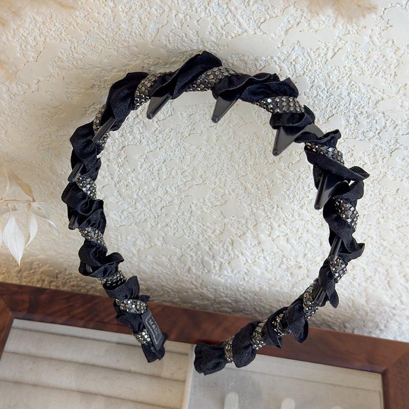E廠-輕奢黑色纏繞布藝髮箍女2024新款氣質高級感壓髮帶齒防滑頭箍髮卡「26706」25.03-4