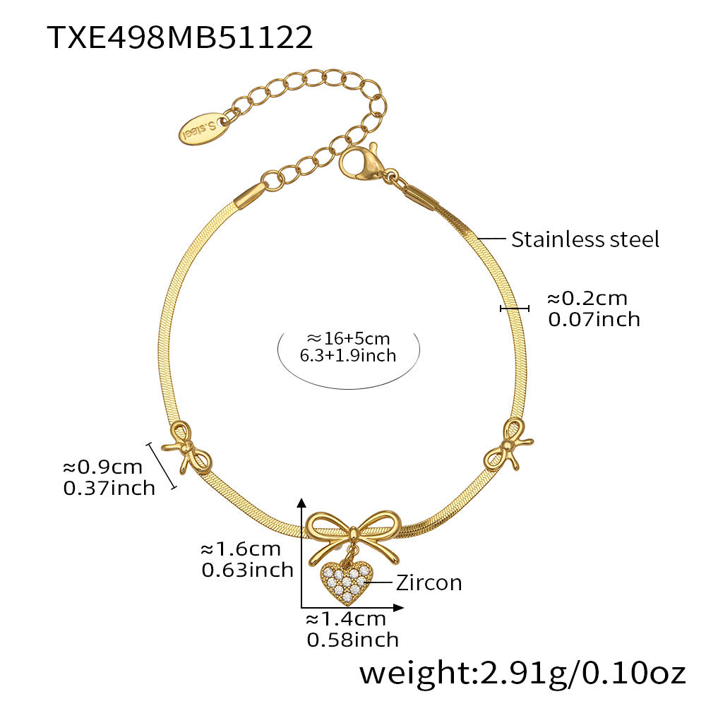 B廠-不鏽鋼蝴蝶結愛心鋯石滿鑽吊墜刀片鏈手鍊項鍊首飾套裝鍍18k真金「TXP499」25.11-4