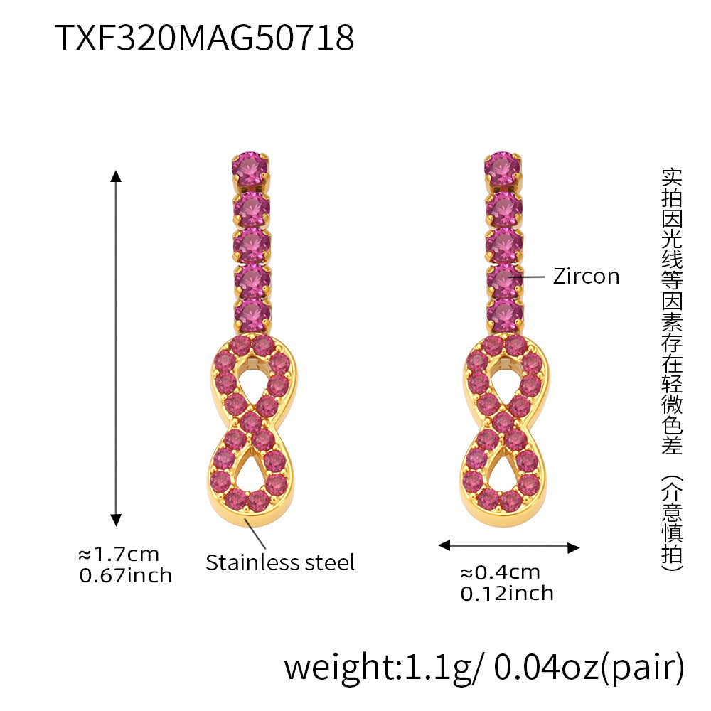 B廠-無限循環滿鑽數字8鋯石項鍊手鍊耳環鈦鋼歐美個性百搭套裝「TXP320」25.08-2