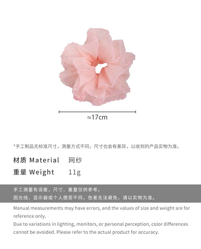 E廠-甜系蓬蓬花邊彩色大號歐根紗褶皺重工大腸圈髮圈皮筋韓式頭繩髮繩「26548」25.02-3