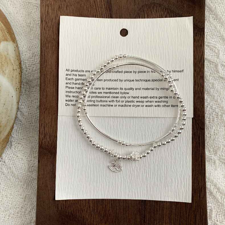 C廠-2026年生肖馬年馬上有錢花小馬花朵彎管雙層彈力手鍊S925純銀手鍊「1601」25.11-2