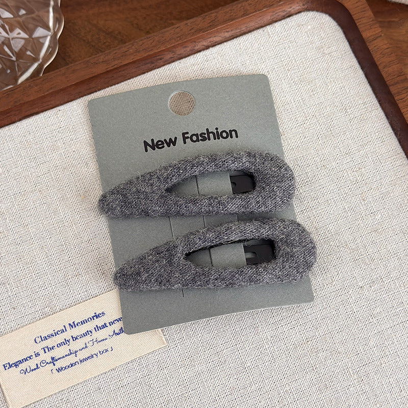 E廠-韓系毛呢水滴橢圓側邊夾髮夾女2025新款瀏海鴨嘴夾bb夾髮卡髮飾「27647」25.11-1