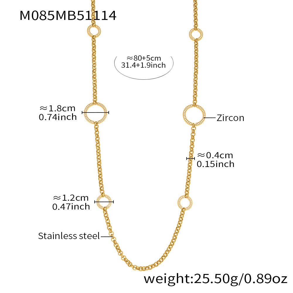 B廠-跨境流行長款毛衣鏈O字5A鋯石雙層疊戴項鍊不鏽鋼材質飾品「M085」25.11-3