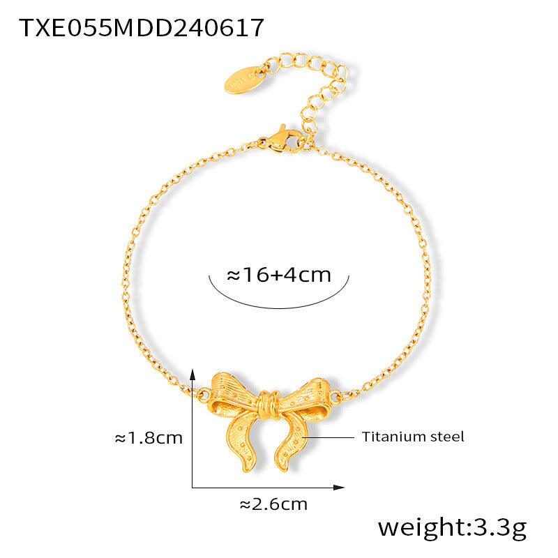 B廠-韓版時尚優雅ins風首飾套裝女鈦鋼鍍18k金蝴蝶結氣質手鍊耳釘批發「E055-F055」24.06-3