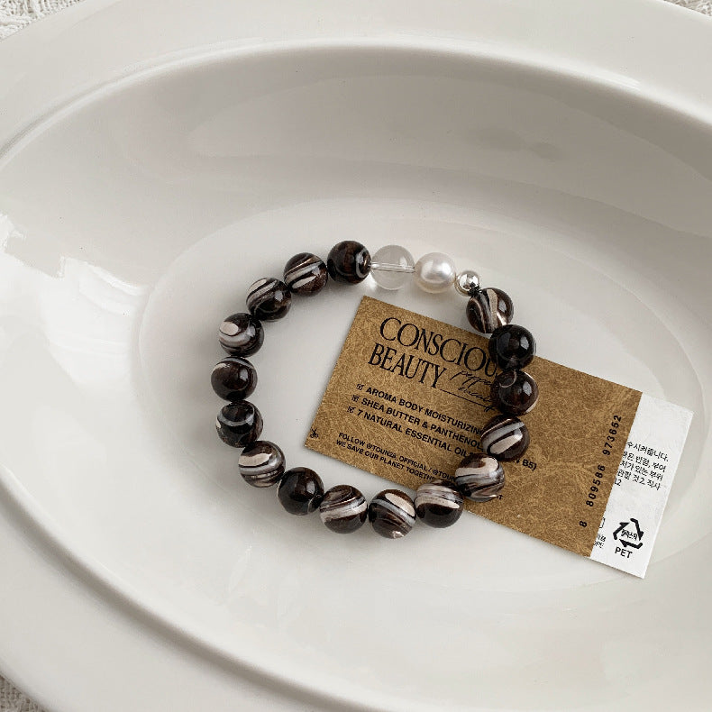 C廠-chic輕奢百搭天然貝珠海貝殼珠天然淡水珍珠天然白水晶黃塔晶手鍊「1543」25.11-2