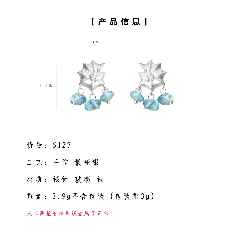 A廠-藍色海洋~設計師款玻璃水晶海藍寶色海螺耳飾925銀針新款耳環工廠「6127-6128」25.05-5