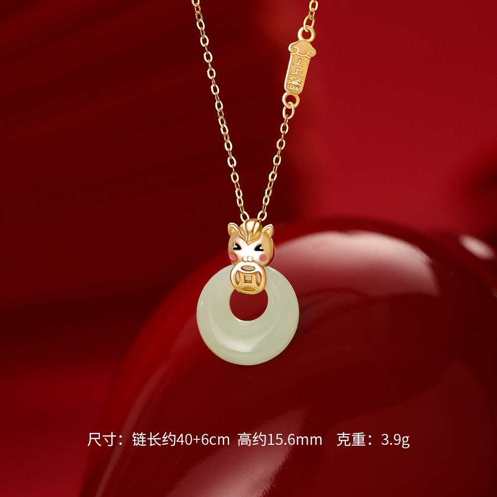 D廠-原創純銀S999小馬平安扣項鍊輕奢小眾獨特設計感本命年鎖骨鏈「YC3535N_1」25.12-2