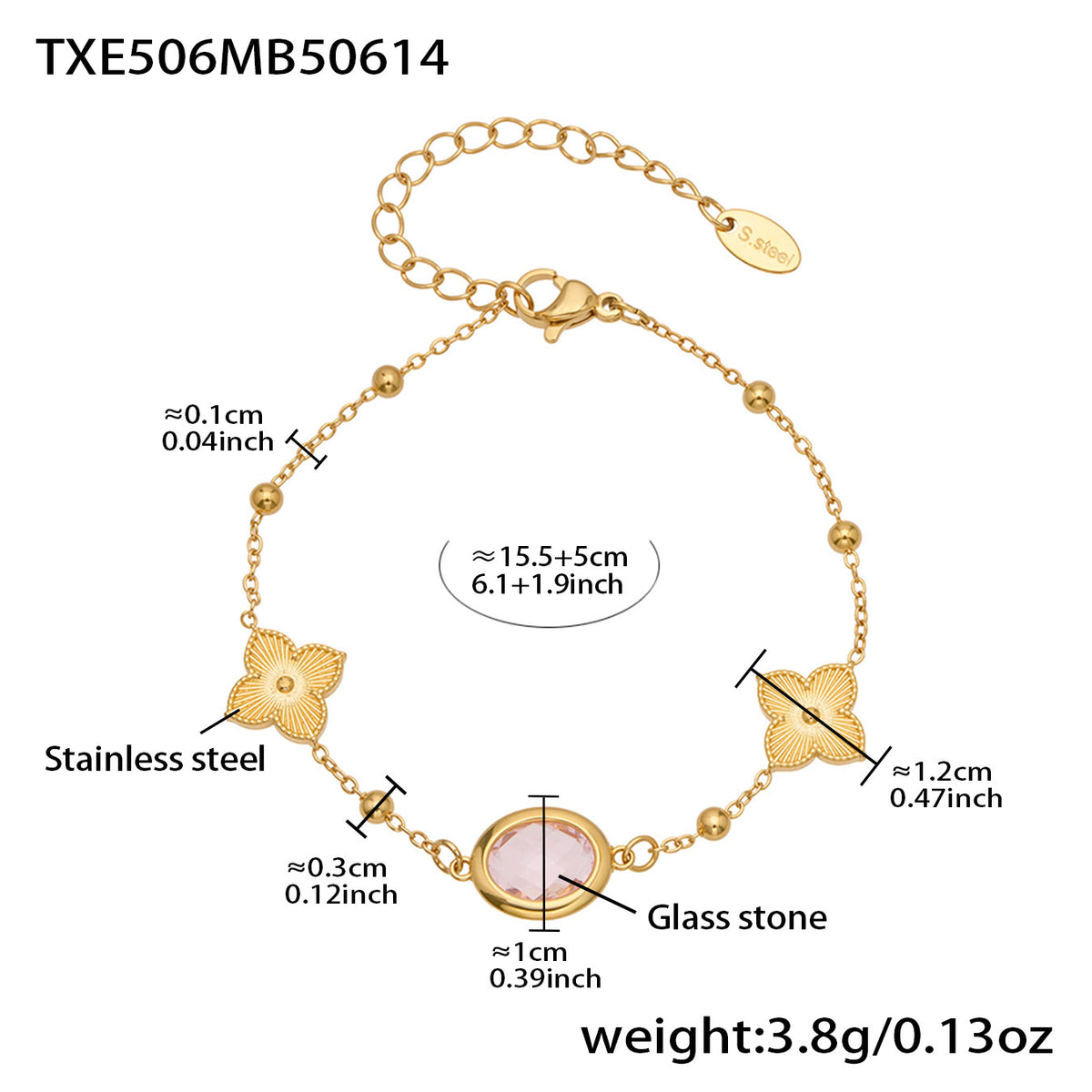 B廠-不鏽鋼十字夾珠鏈橢圓包邊切面玻璃石項鍊耳環首飾套裝鍍18k真金「TXP506」25.12-1