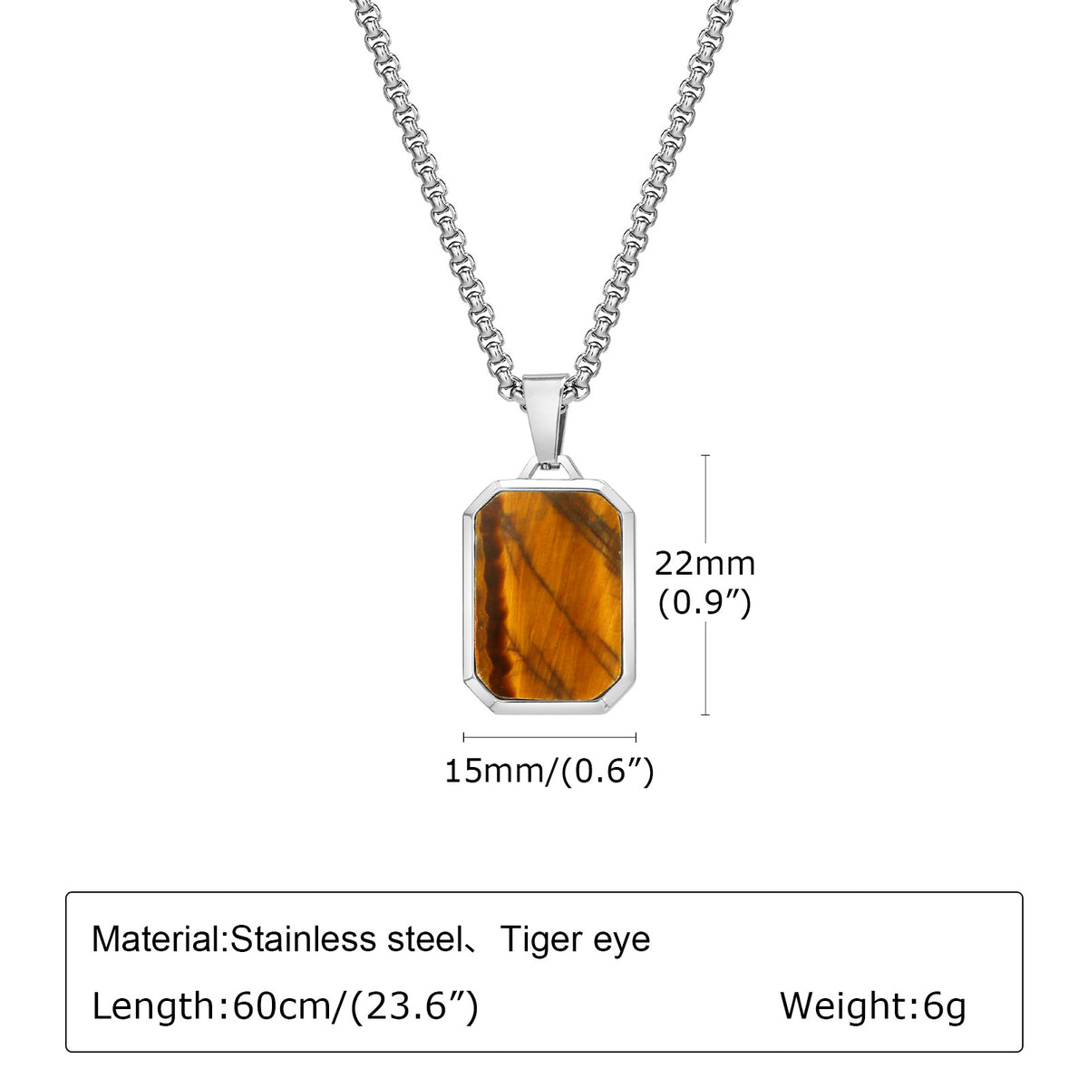 G廠-首飾飾品 不鏽鋼幾何長方形綠松石虎眼石青金石吊墜項鍊男士「PN-1828」25.05-1