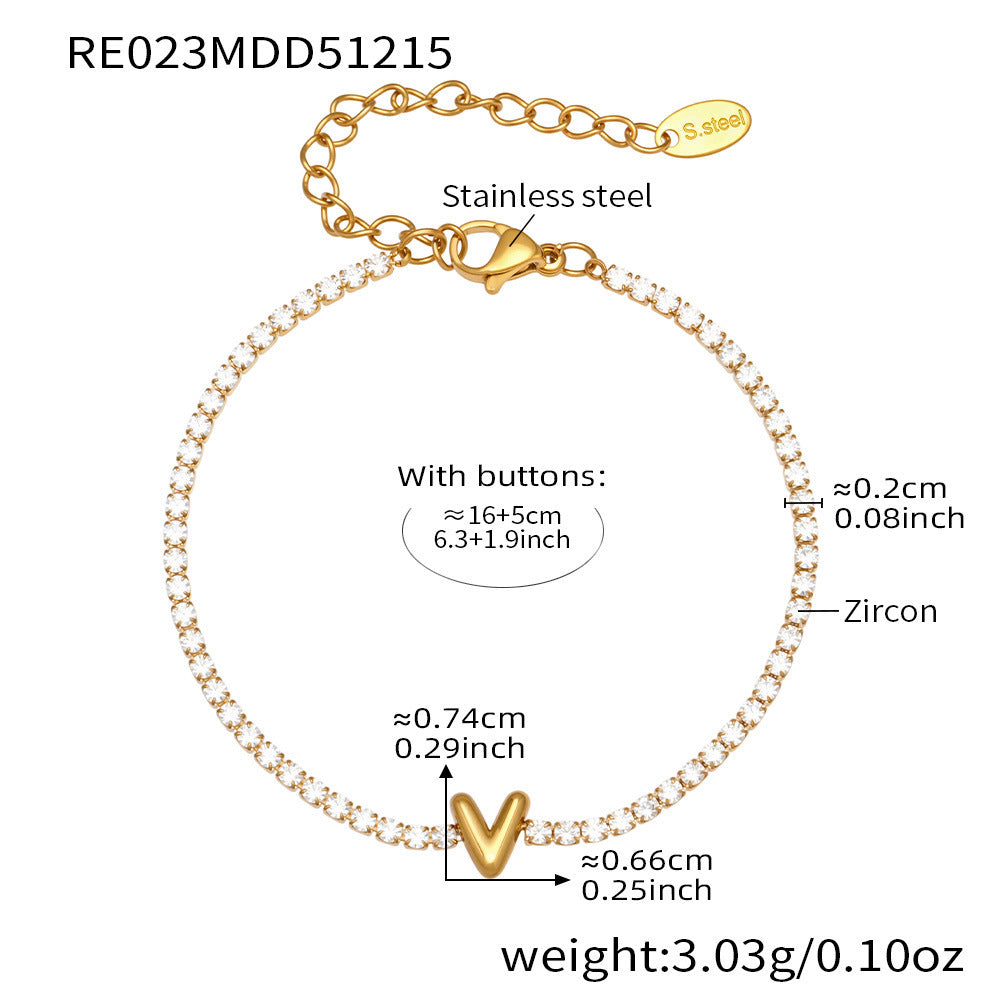 B廠-爆閃爪鑲鋯石26字母手鍊 不鏽鋼鍍18k真金時尚精緻氣質珠寶首飾女「RE023」25.12-3