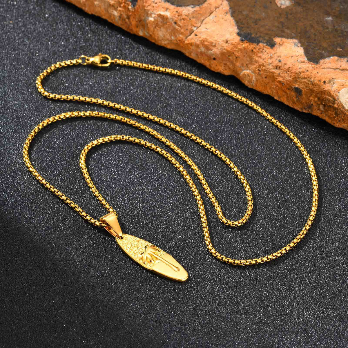 G廠-男士休閒度假風不鏽鋼橢圓椰樹吊墜項鍊 歐美時尚飾品批發「PN-2159」25.10-5