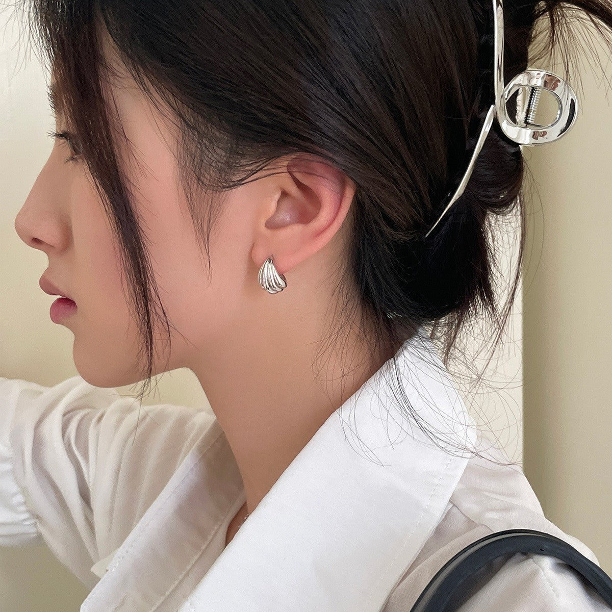 C廠-歐美時尚簡約創意貝殼耳釘女個性輕奢高級感銀針耳環百搭日常耳飾「EH-3788」25.09-1