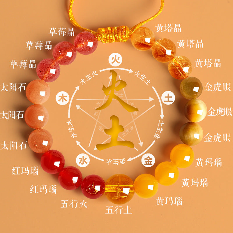 AS廠-普陀山五行補火土多寶手串補缺喜用金水土木火土木黃水晶手鍊女「SL6471」25.07-3