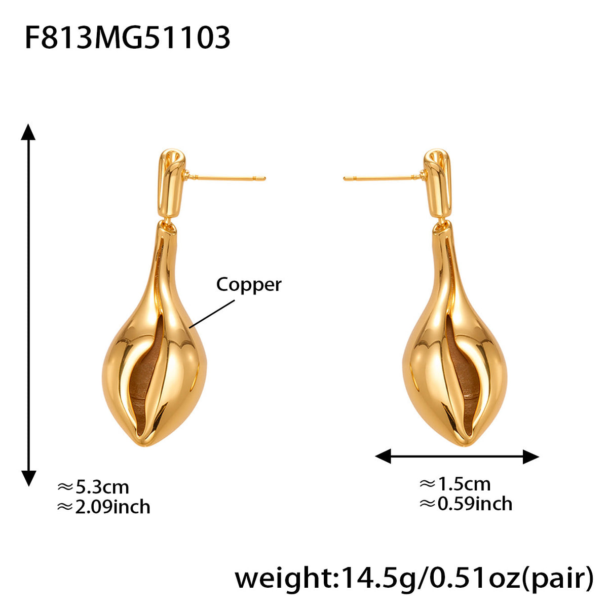 B廠-跨境小眾設計長款海螺形鏤空耳環銅材質鍍18k真金氣質配飾「F813」25.11-1