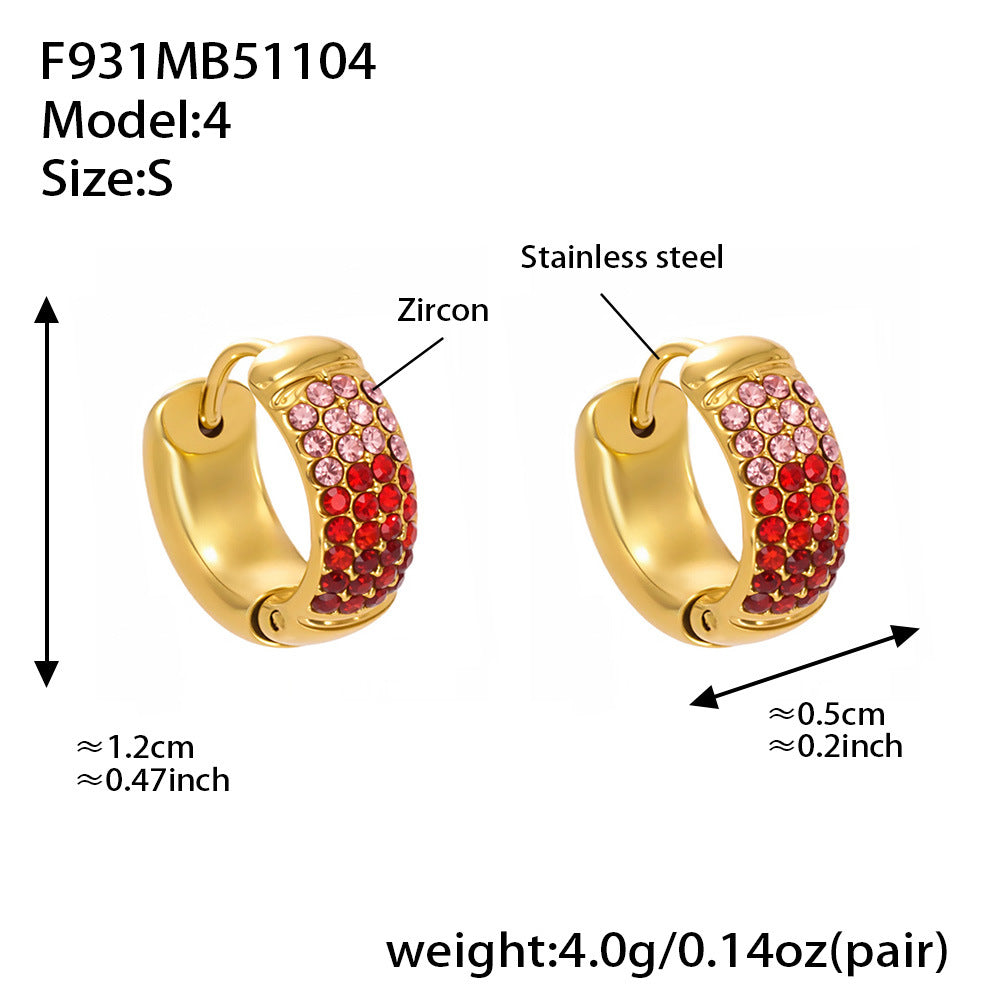 B廠-彩色鋯石拼色圓圈耳環大中小尺寸耳扣不鏽鋼鍍18k真金飾品「F931」25.11-2