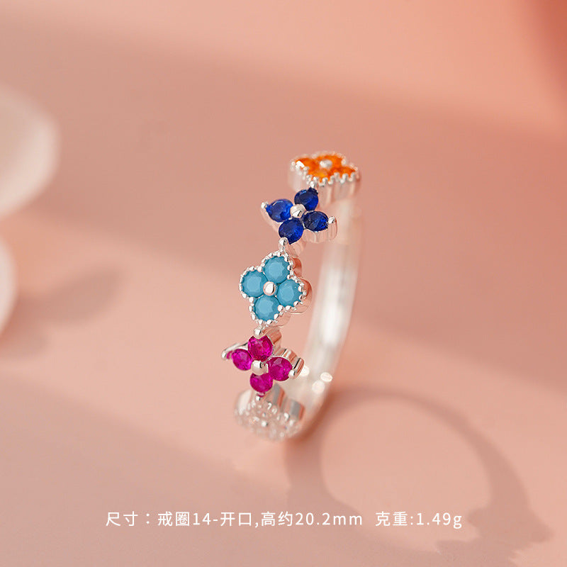 D廠-S925純銀個性彩色四葉草耳環環甜美多巴胺可愛清新簡約首飾批發「YC3164R_1 YC6343E_1」25.11-2