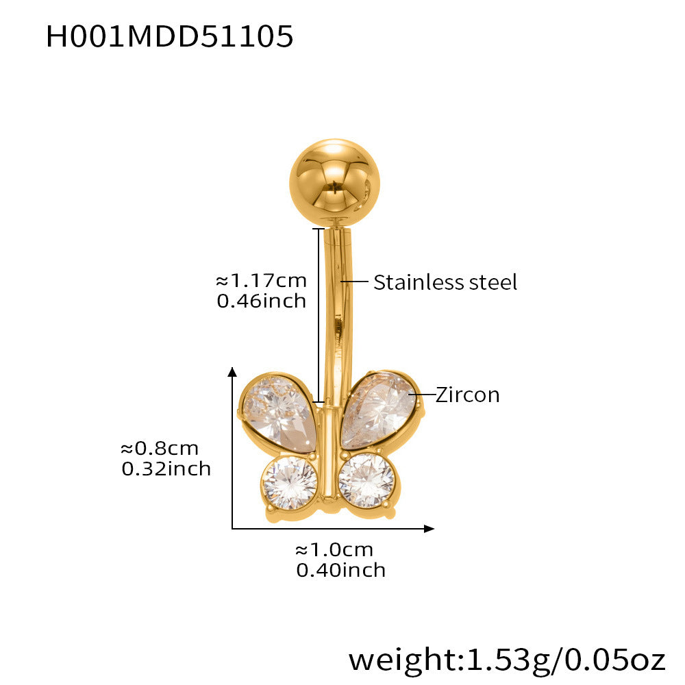 B廠-超閃5A鋯石愛心水滴造型肚臍釘不鏽鋼18k鍍金歐美穿刺飾品「H001」25.11-2