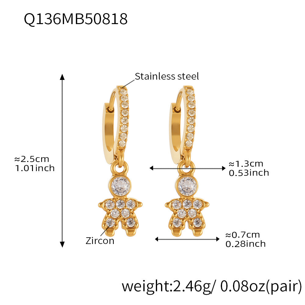B廠-超閃5A鋯石太空人帶鑽耳環不鏽鋼鍍18k金時尚百搭秋季飾品「Q132-Q140」25.08-4