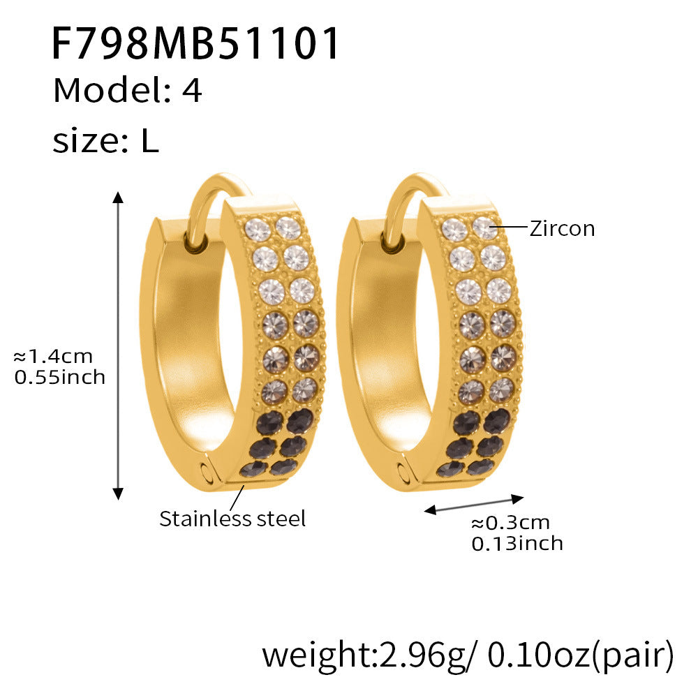 B廠-簡約C型鑲彩鑽拼色鋯石耳扣不鏽鋼鍍18k真金輕奢小眾耳環女「F798」25.11-1