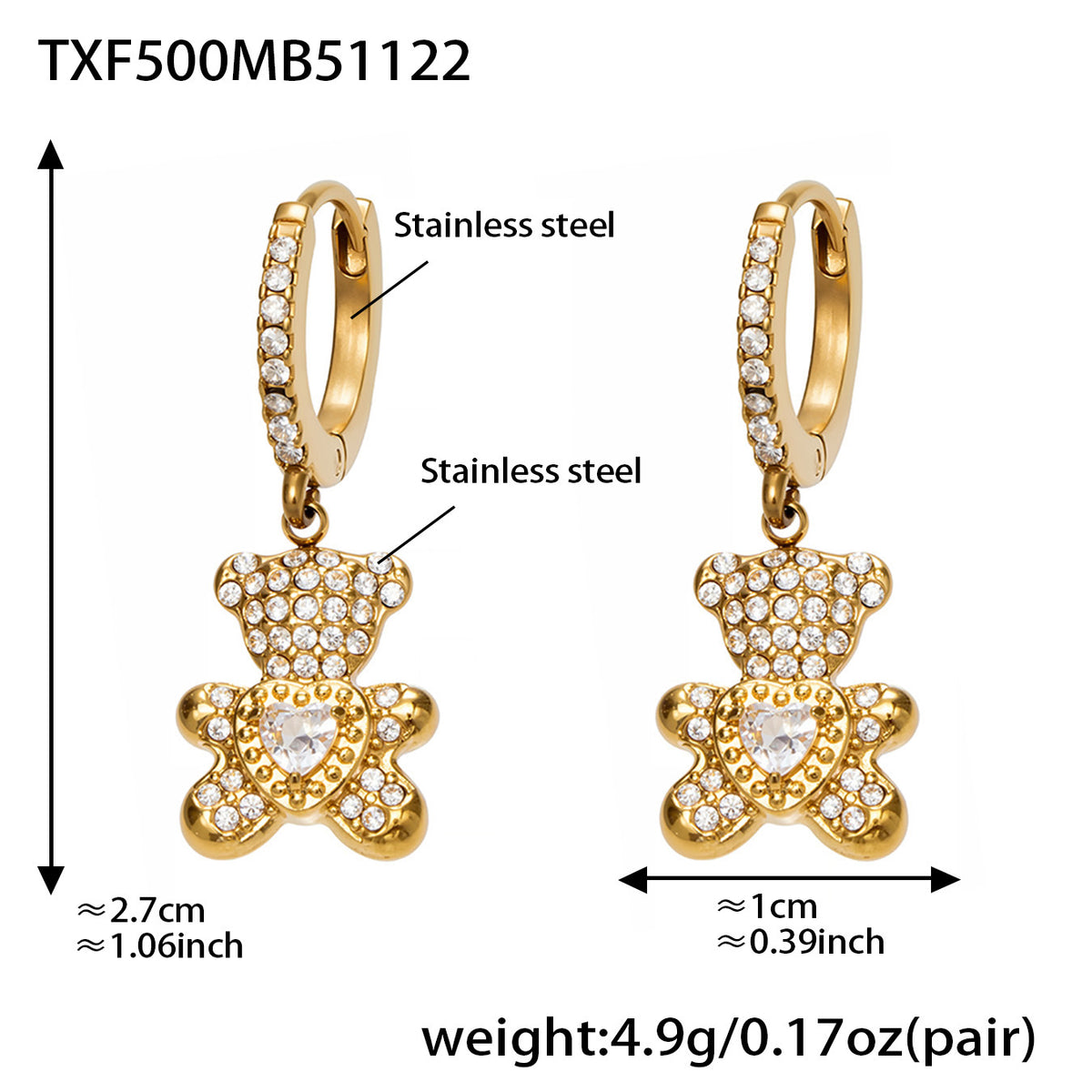B廠-不鏽鋼5A鋯石滿鑽小熊蝴蝶結愛心多配件吊墜項鍊手鍊耳環首飾套裝「TXP500」25.11-4