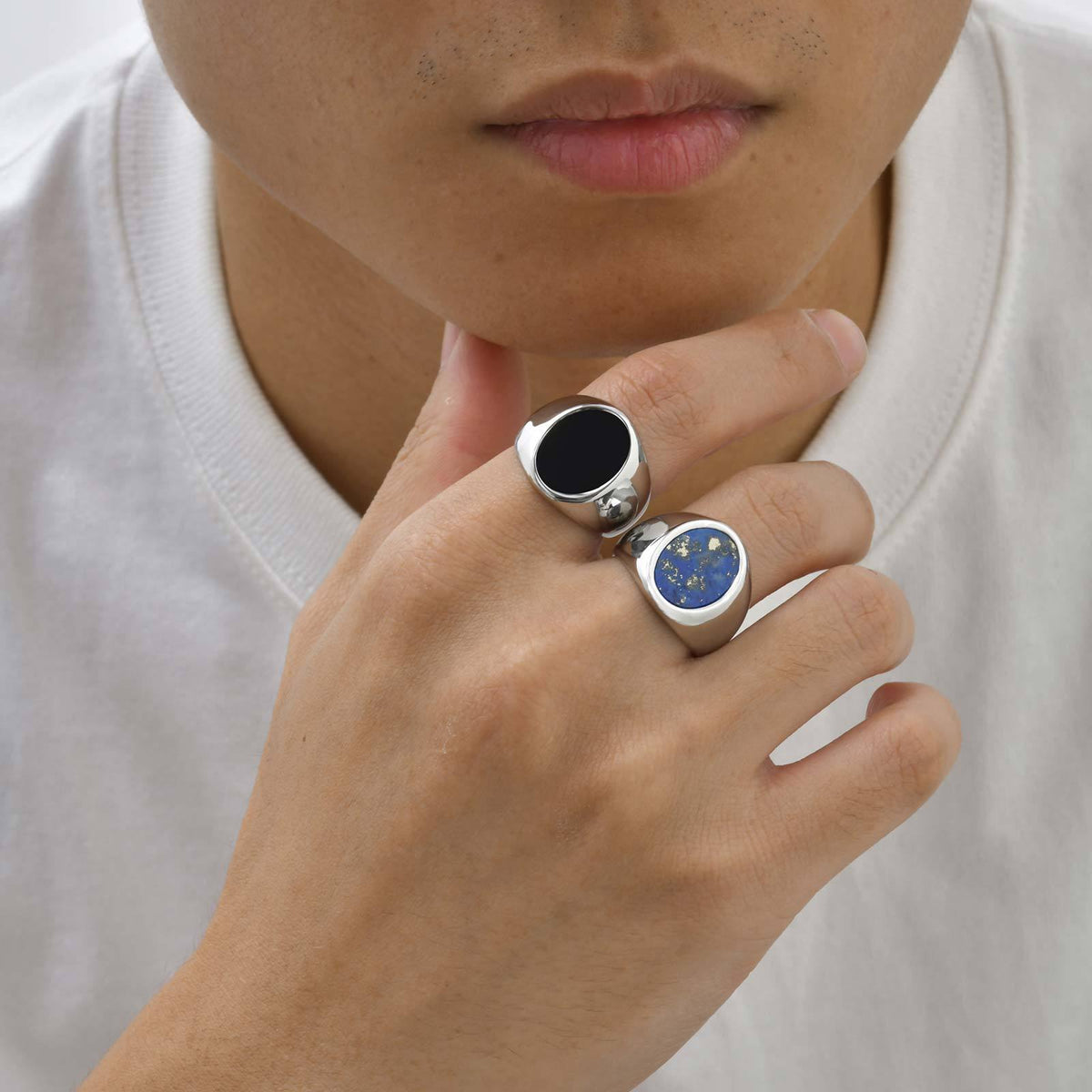G廠-歐美首飾 不鏽鋼青金石滴油黑色橢圓戒指男 配飾指環「RC-486」25.08-4