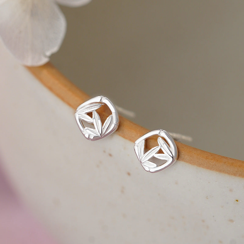 D廠-S999足銀葫蘆竹葉耳環方形竹葉耳環中式獨特清新耳飾耳釘「YC3092E_1 YC4907E_1」25.11-2